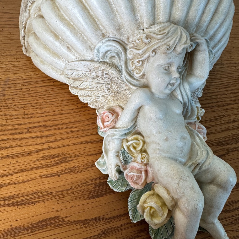 Cherub Angel Wall Shelf Decor Vintage Style Ornate‎ Scrollwork Pastel Roses - Picture 5 of 5